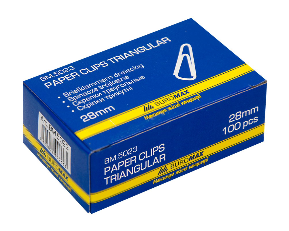 Скріпки BUROMAX (BM.5023) 28 мм, трикутні, нікельовані, 100 шт.